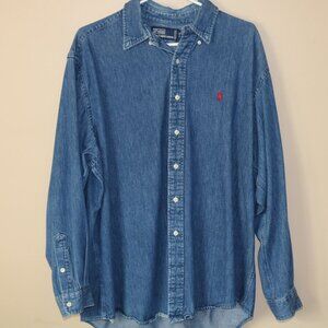 Polo by Ralph Lauren Vintage Denim Button up Shirt Made in Canada Sz L Western